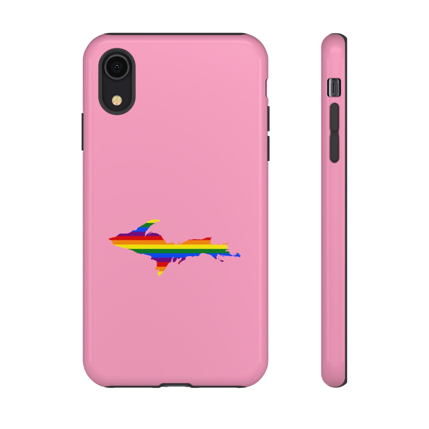 Michigan Upper Peninsula Tough Phone Case ('67 Pink Caddie w/ UP Pride Flag Outline) | Apple iPhone