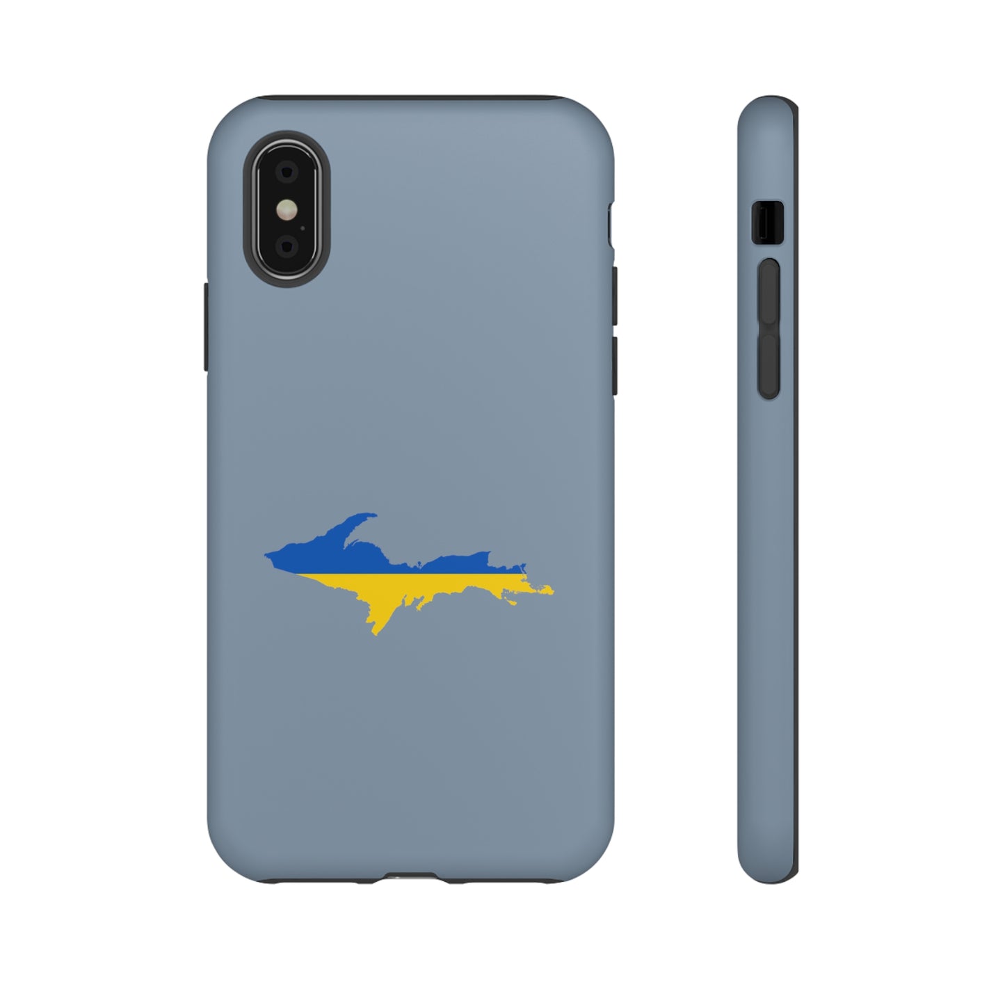 Michigan Upper Peninsula Tough Phone Case (B-24 Liberator Grey w/ UP Ukraine Flag Outline) | Apple iPhone