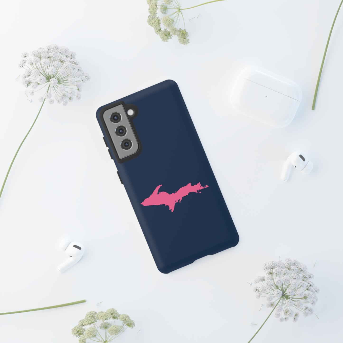 Michigan Upper Peninsula Tough Phone Case (Navy w/ Pink UP Outline) | Samsung & Pixel Android