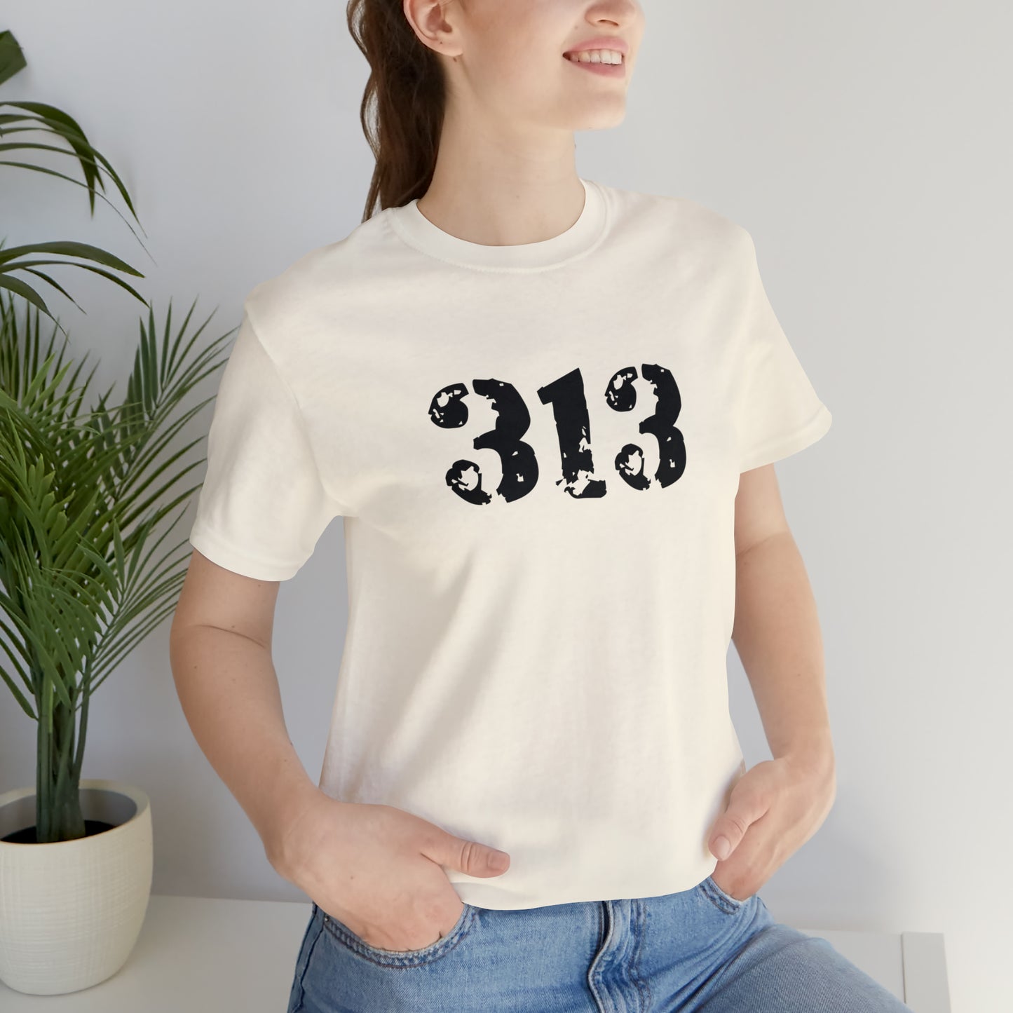 Detroit '313' T-Shirt (Distressed Stencil Font) | Unisex Standard Fit