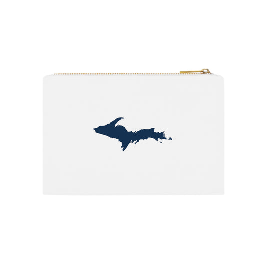 Michigan Upper Peninsula Cosmetic Bag (Navy Outline) | Cotton Canvas