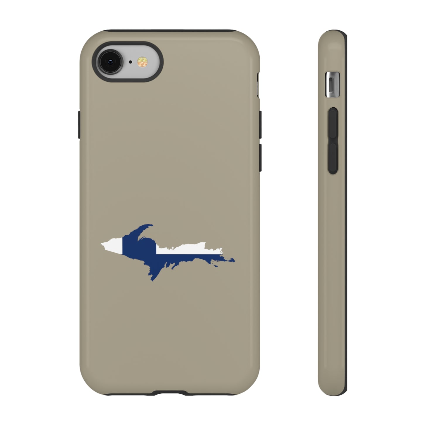 Michigan Upper Peninsula Tough Phone Case (Petoskey Stone Beige w/ UP Finland Flag Outline) | Apple iPhone