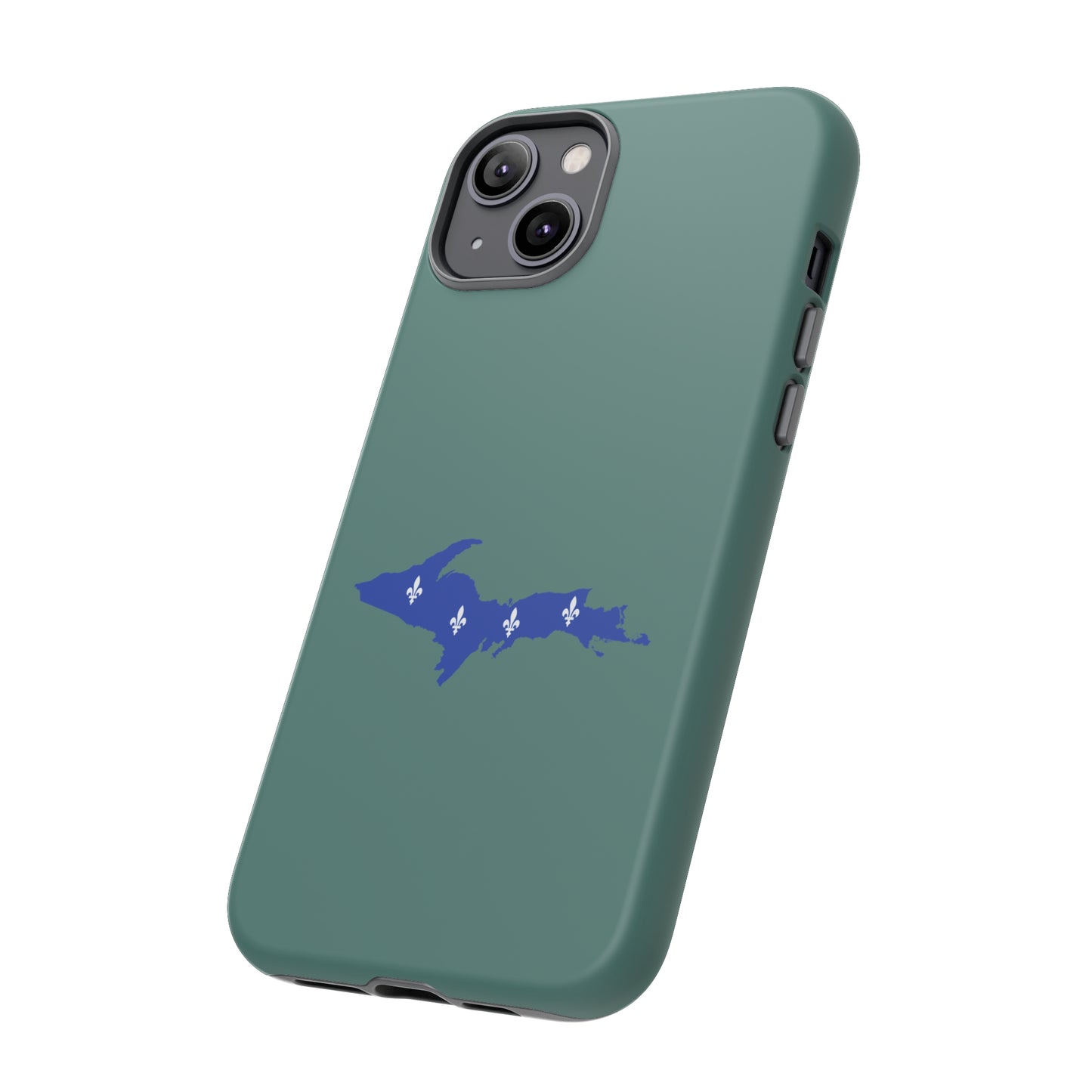 Michigan Upper Peninsula Tough Phone Case (Copper Green w/ UP Quebec Flag Outline) | Apple iPhone