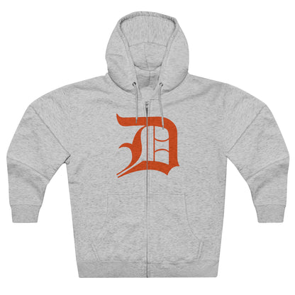 Detroit 'Old English D' Hoodie (Full-Body Maple Leaf Orange) | Unisex Full Zip