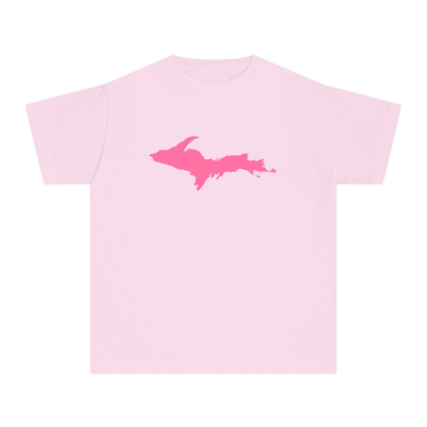 Michigan Upper Peninsula T-Shirt (w/ Pink UP Outline) | Youth Garment-Dyed