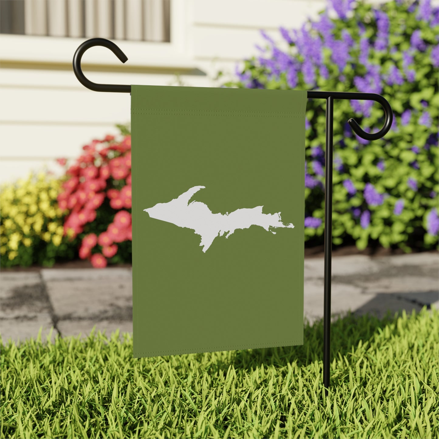 Michigan Upper Peninsula Home & Garden Flag (w/ UP Outline) | Olive Green