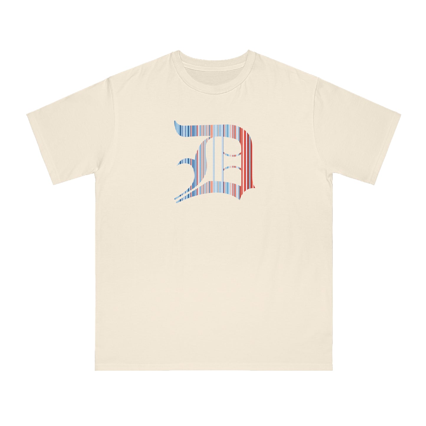 Detroit 'Old English D' T-Shirt (Climate Stripes Edition) | Unisex Organic