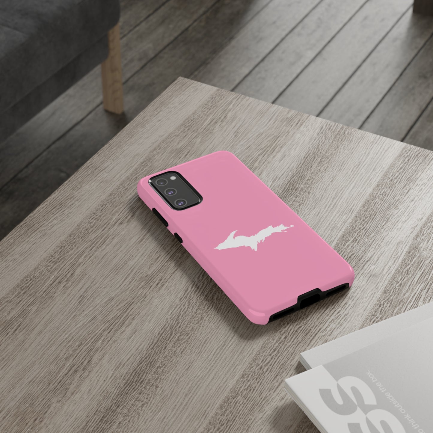 Michigan Upper Peninsula Tough Phone Case ('67 Caddie Pink w/ UP Outline) | Samsung & Pixel Android