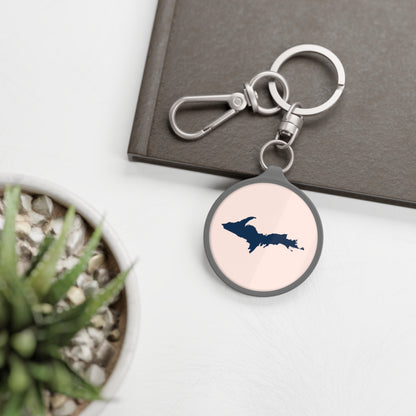 Michigan Upper Peninsula Keyring (w/ Navy UP Outline) | Champagne Pink