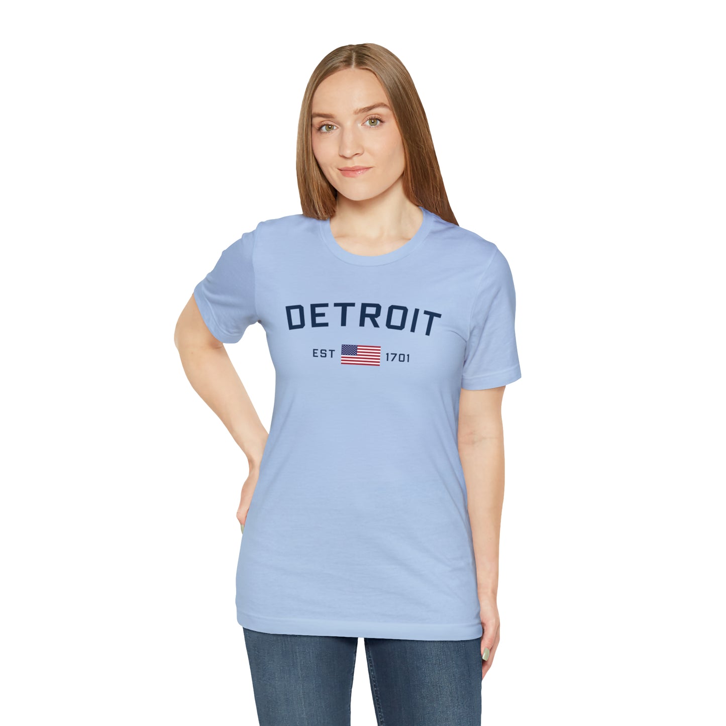 'Detroit EST 1701' T-Shirt (w/ USA Flag Outline) | Unisex Standard Fit