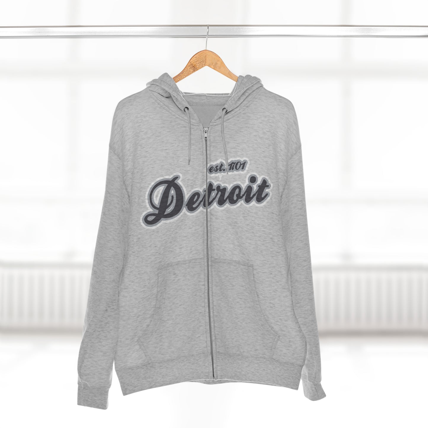 'Detroit EST 1701' Hoodie (Iron Ore Grey Script Font) | Unisex Full Zip