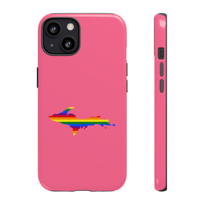 Michigan Upper Peninsula Tough Phone Case (Rhodochrosite Pink w/ UP Pride Flag Outline) | Apple iPhone