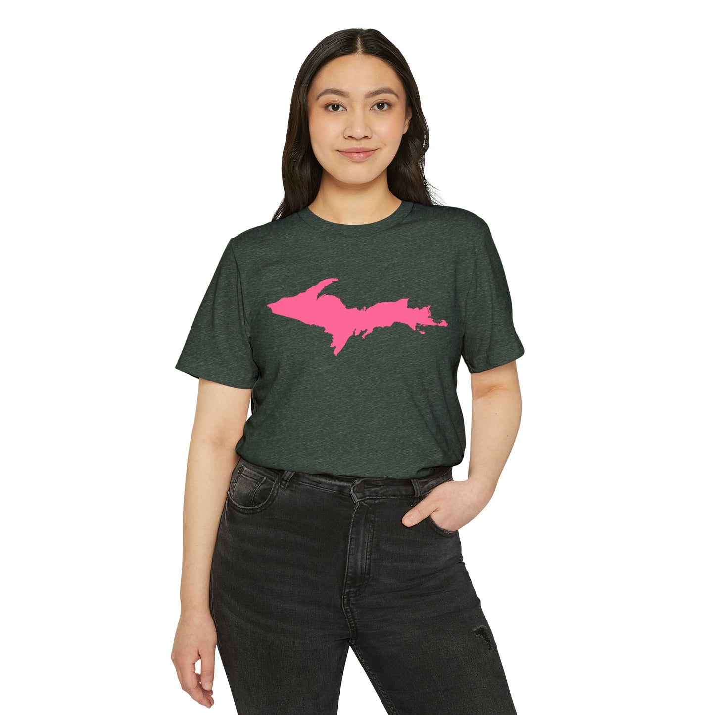 Michigan Upper Peninsula T-Shirt (w/ Pink UP Outline) | Unisex Recycled Organic