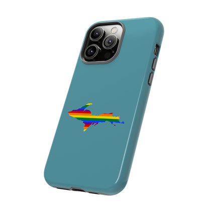 Michigan Upper Peninsula Tough Phone Case (Lake Huron Blue w/ UP Pride Flag Outline) | Apple iPhone