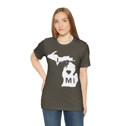 'I ❤️ MI' T-Shirt (w/ Full MI Outline) | Unisex Standard Fit