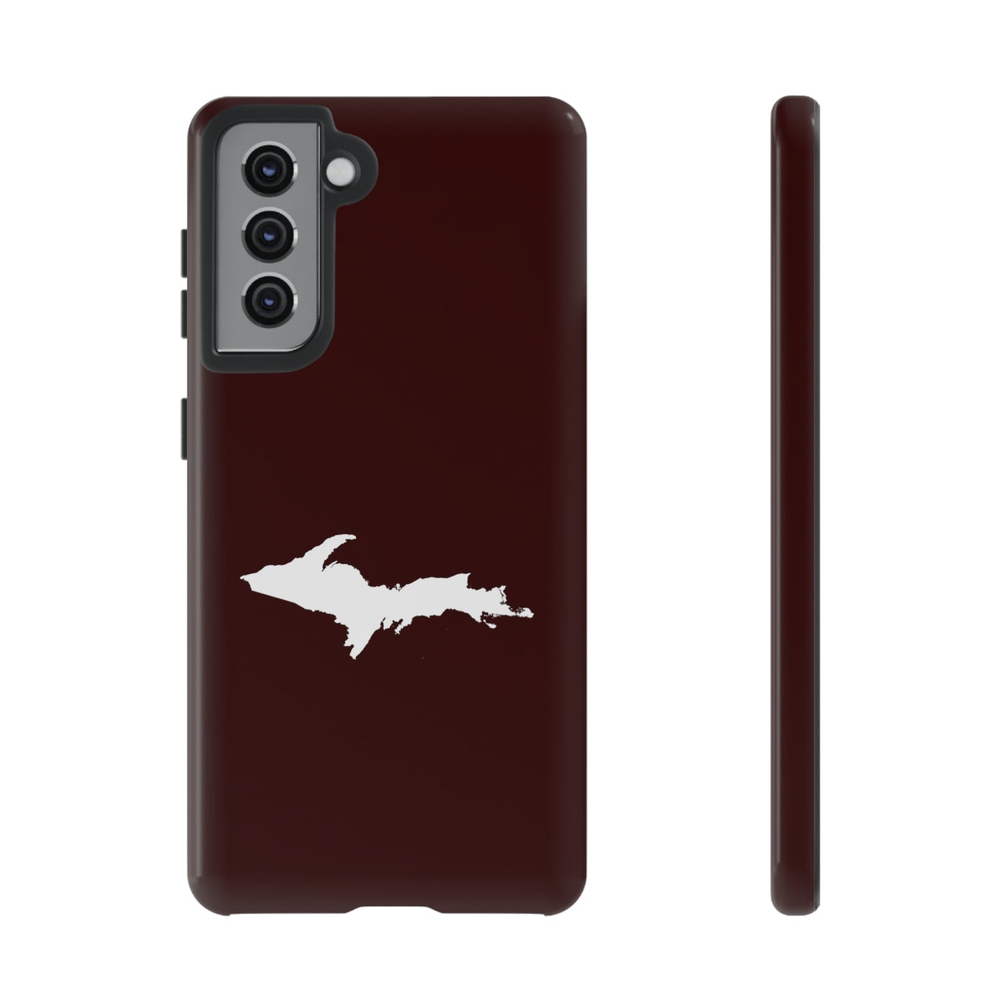 Michigan Upper Peninsula Tough Phone Case (Cherrywood Color w/ UP Outline) | Samsung & Pixel Android