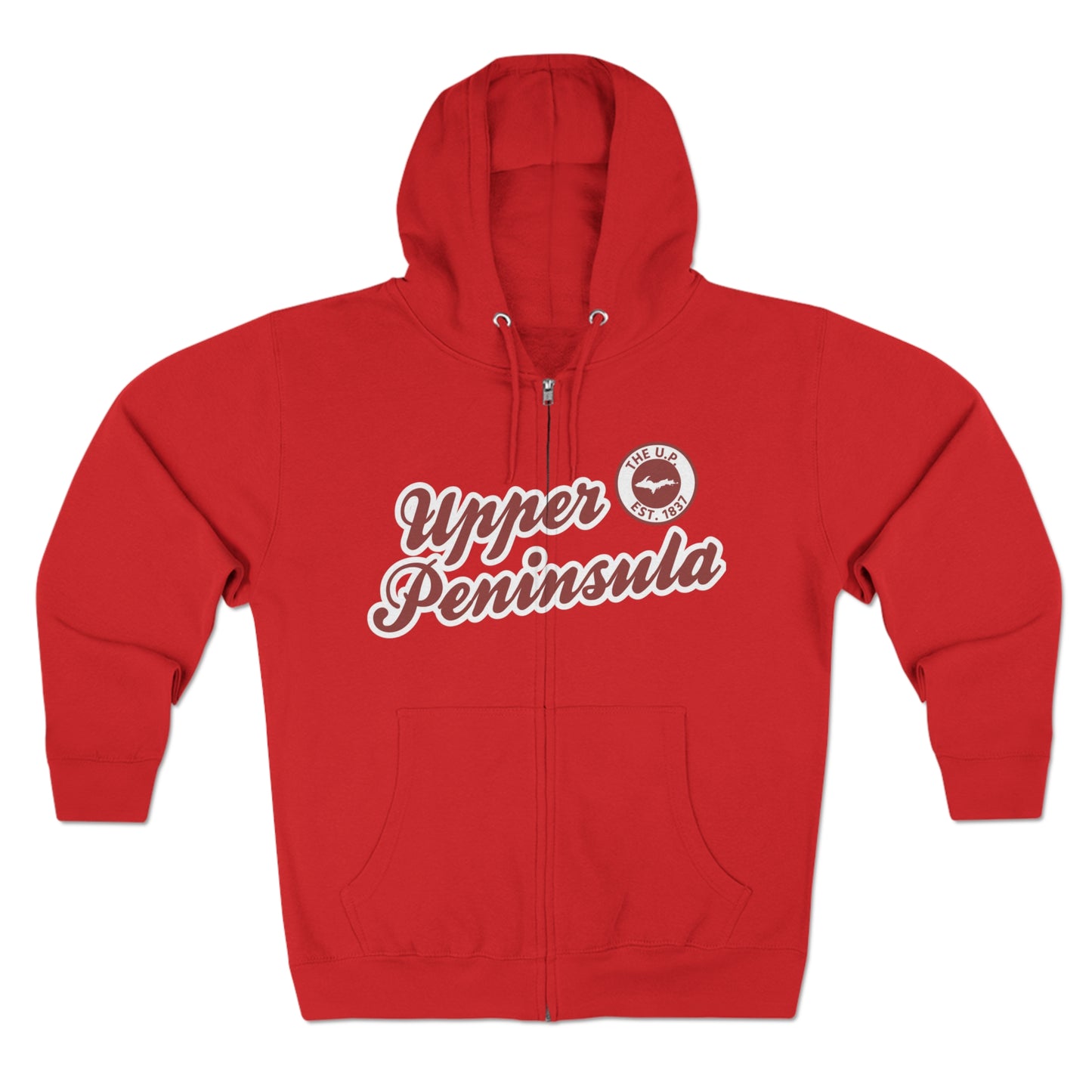 Upper Peninsula EST 1837' Hoodie (Ore Dock Red Script Font) | Unisex Full Zip