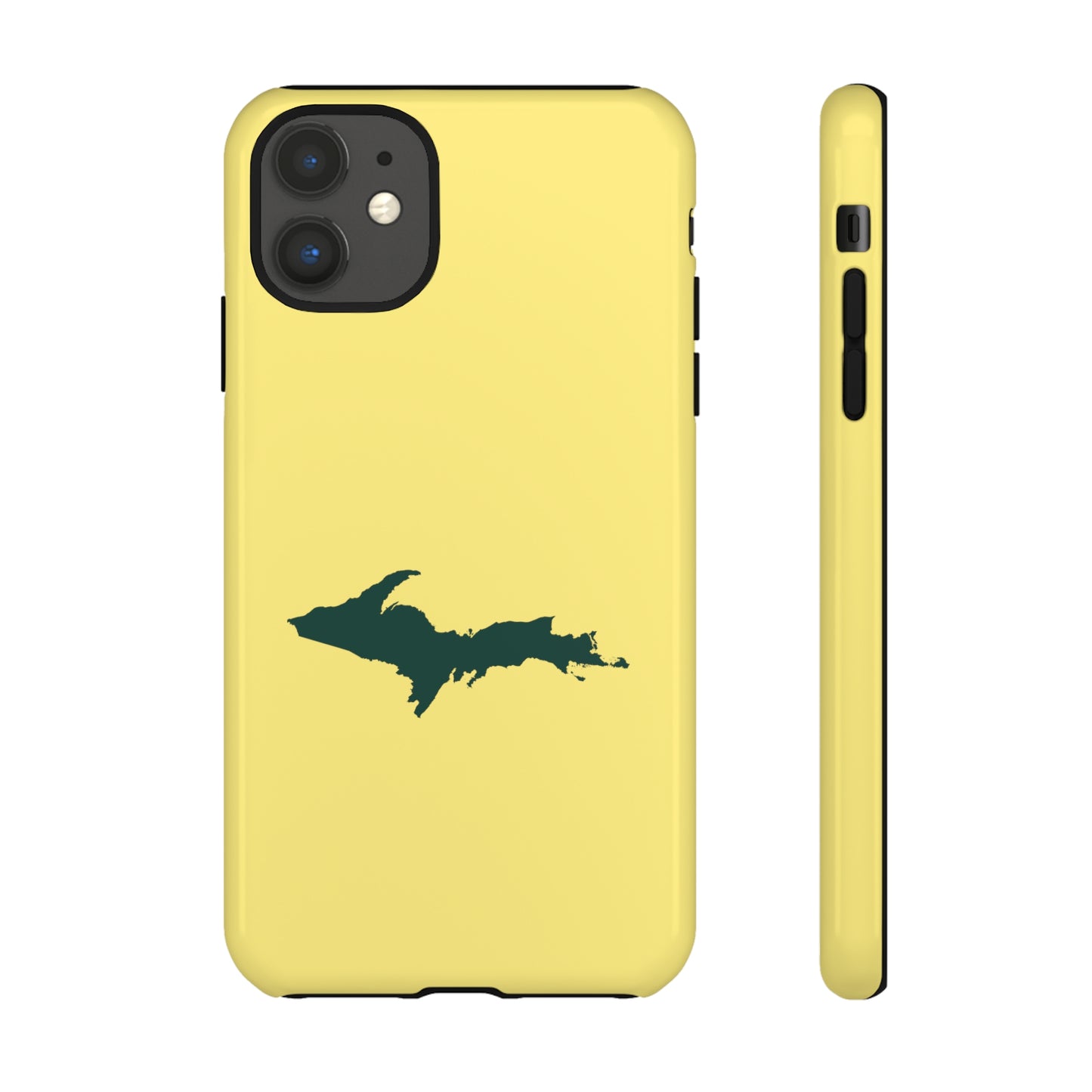 Michigan Upper Peninsula Tough Phone Case (Yellow Cherry Color w/ Green UP Outline) | Apple iPhone