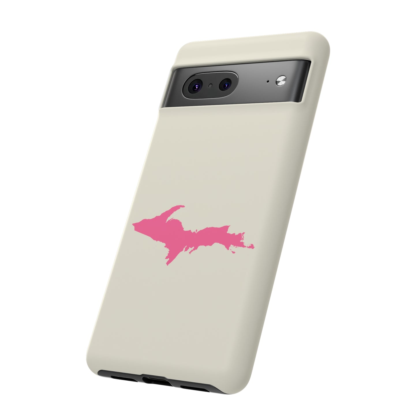 Michigan Upper Peninsula Tough Phone Case (Ivory Color w/ Pink UP Outline) | Samsung & Pixel Android