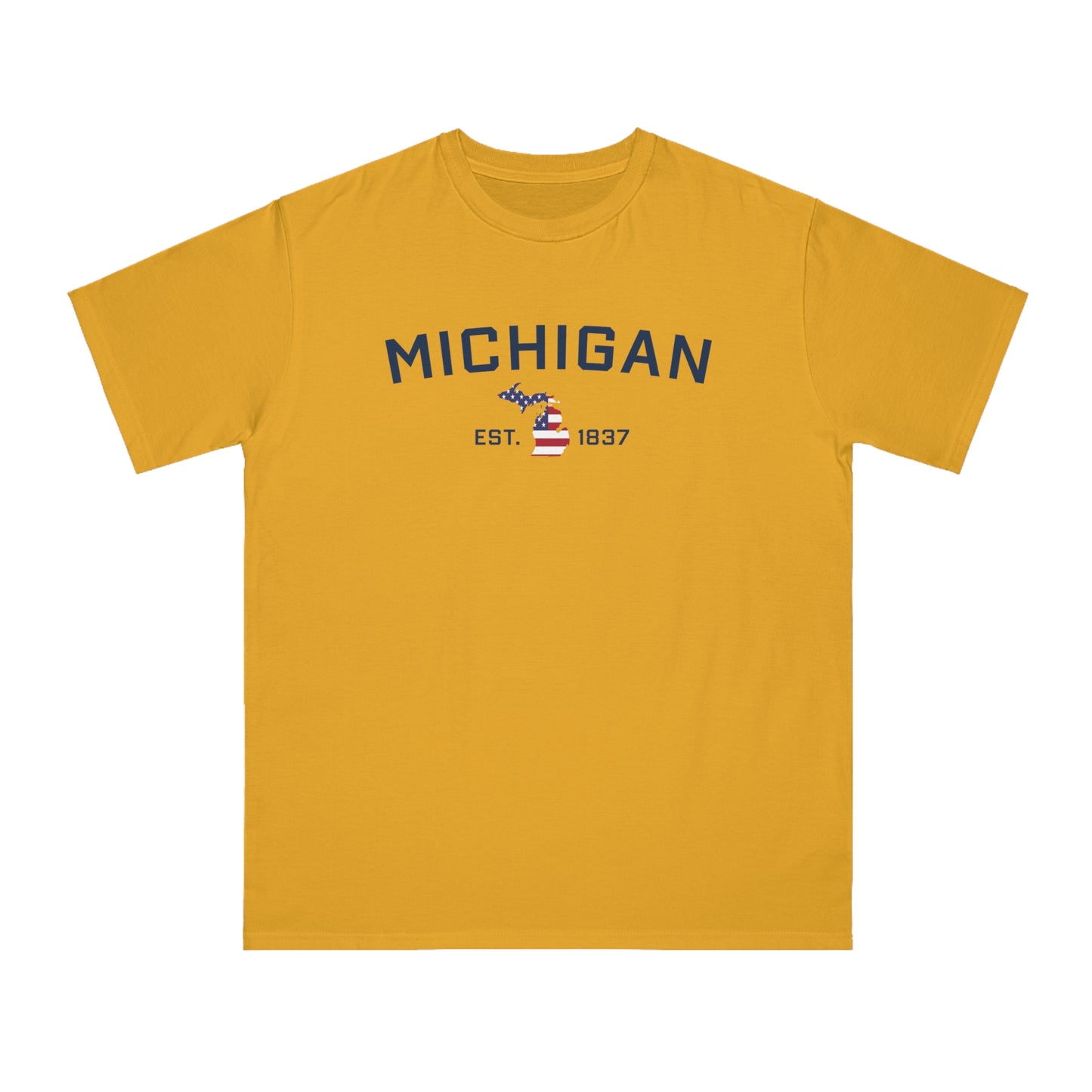 'Michigan EST 1837' T-Shirt (w/ MI USA Flag Outline)| Organic Unisex