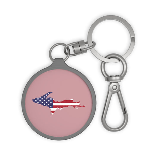 Michigan Upper Peninsula Keyring (w/ UP USA Flag) | Cherry Blossom Pink