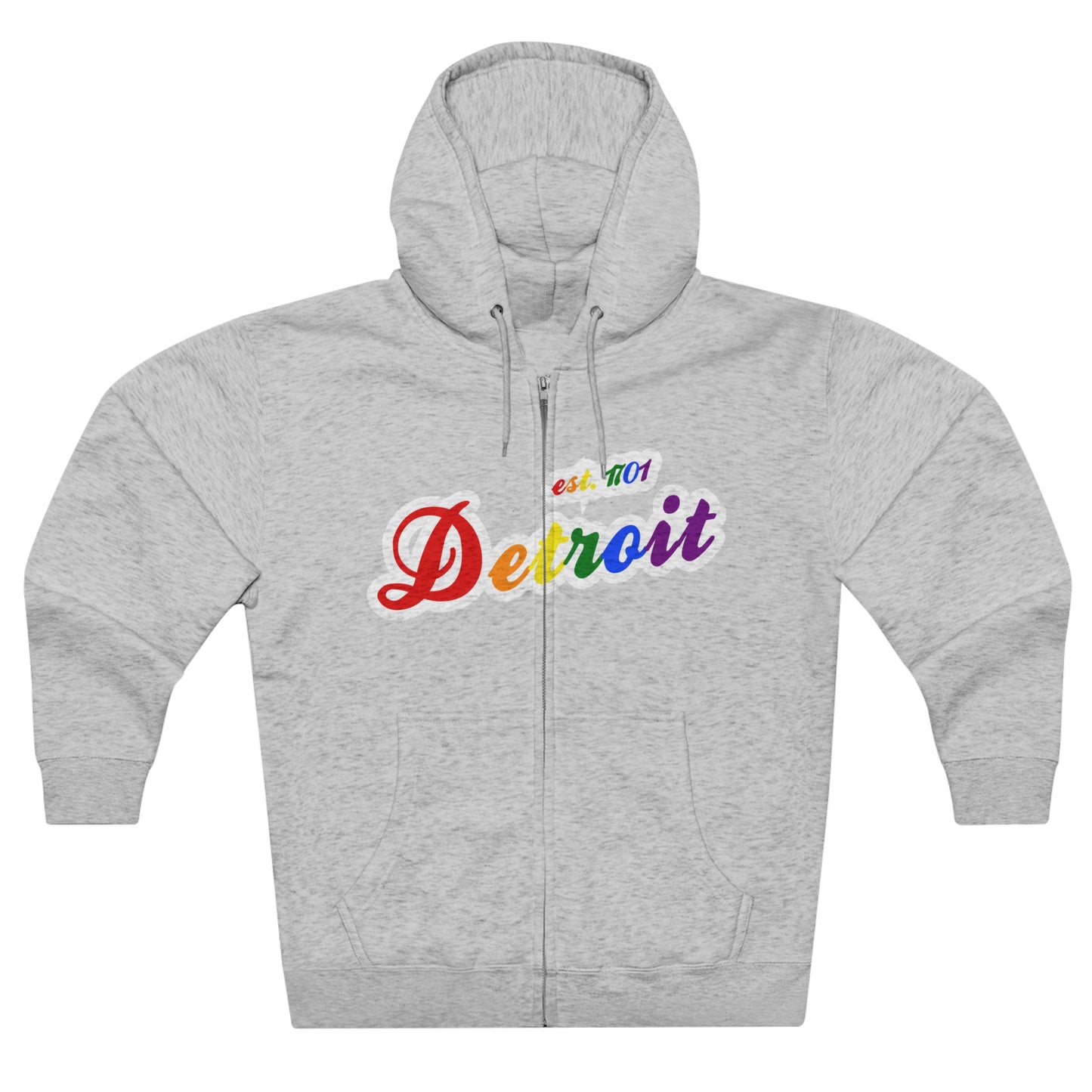 'Detroit EST 1701' Hoodie (Rainbow Pride Script Font) | Unisex Full Zip