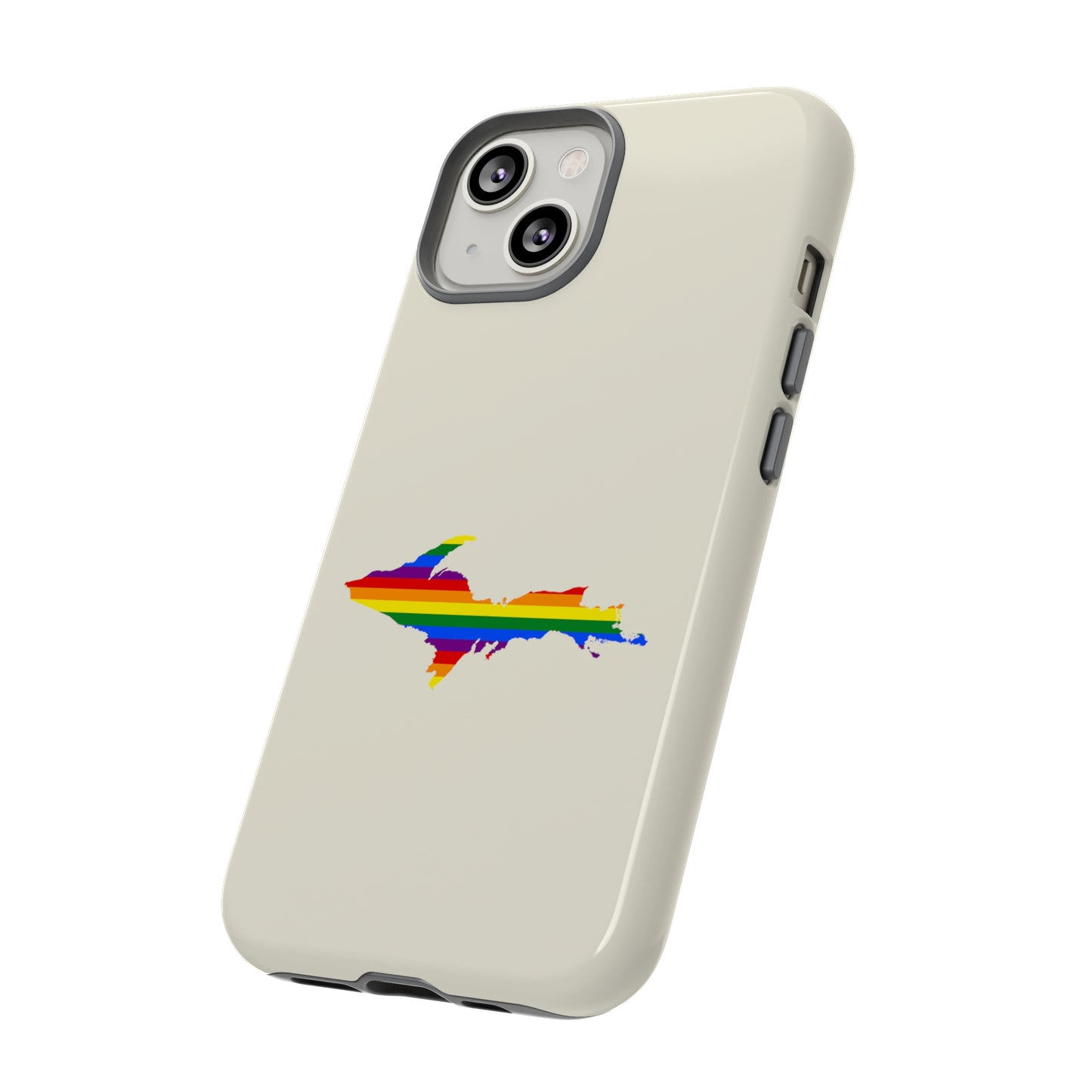 Michigan Upper Peninsula Tough Phone Case (Ivory Color w/ UP Pride Flag Outline) | Apple iPhone