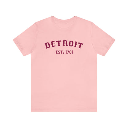 'Detroit EST. 1701' T-Shirt (Ruby Red Ballpark Font) | Unisex Standard