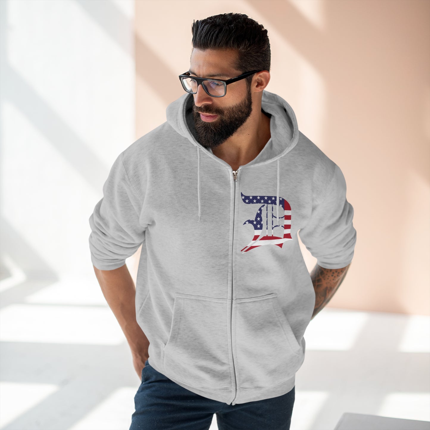 Detroit 'Old English D' Hoodie (Patriotic Edition) | Unisex Full Zip