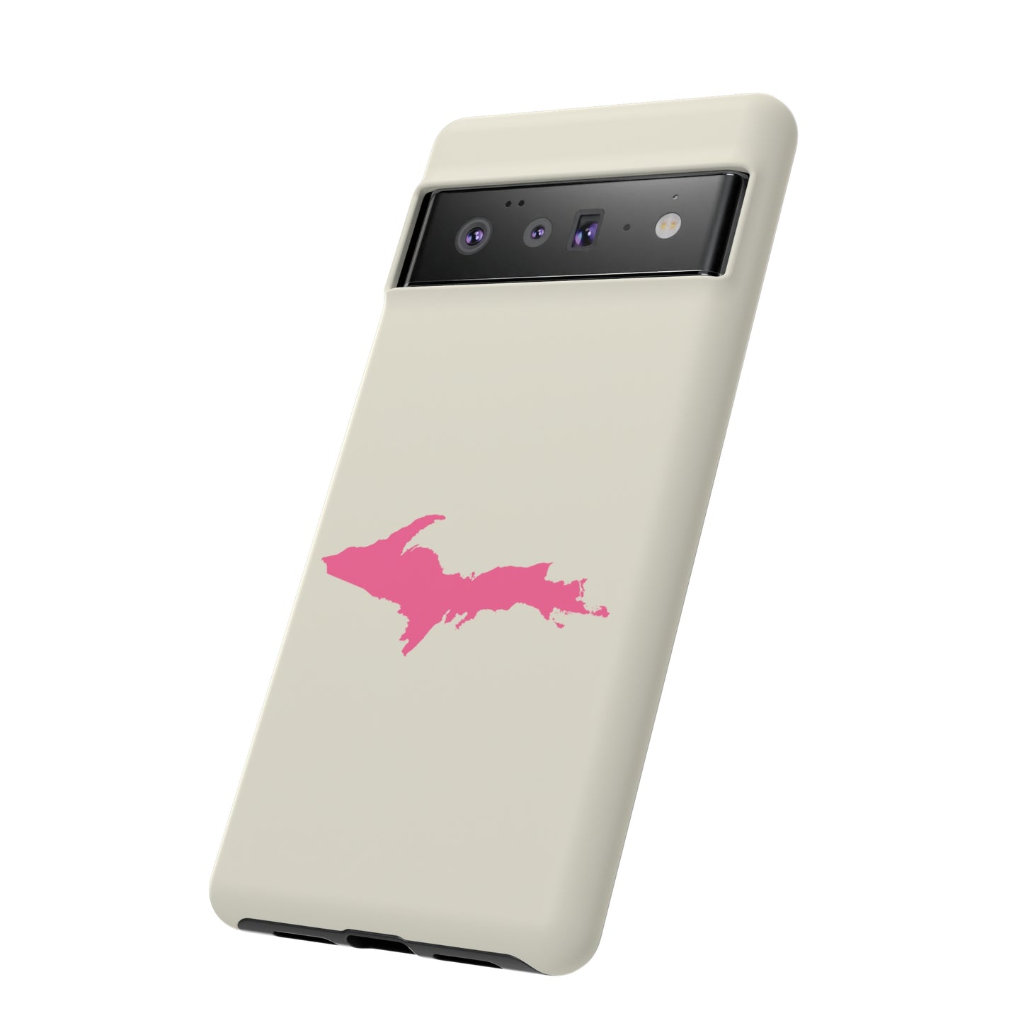 Michigan Upper Peninsula Tough Phone Case (Ivory Color w/ Pink UP Outline) | Samsung & Pixel Android