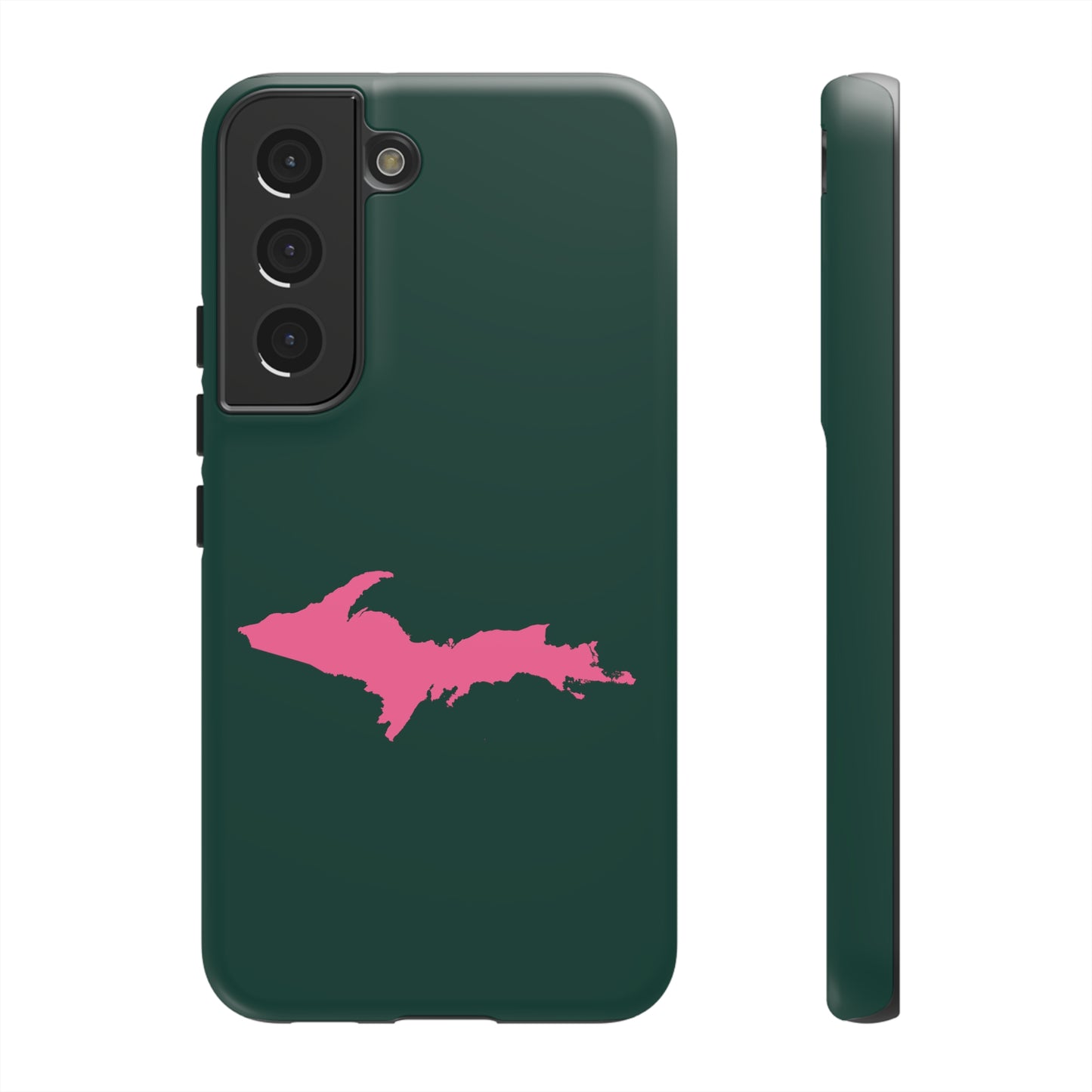 Michigan Upper Peninsula Tough Phone Case (Green w/ Pink UP Outline) | Samsung & Pixel Android