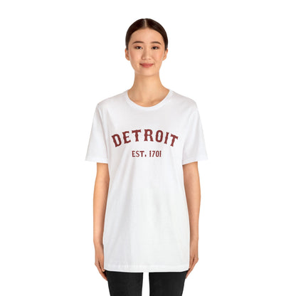 Detroit EST. 1701' T-Shirt (Ore Dock Red Ballpark Font) | Unisex Standard