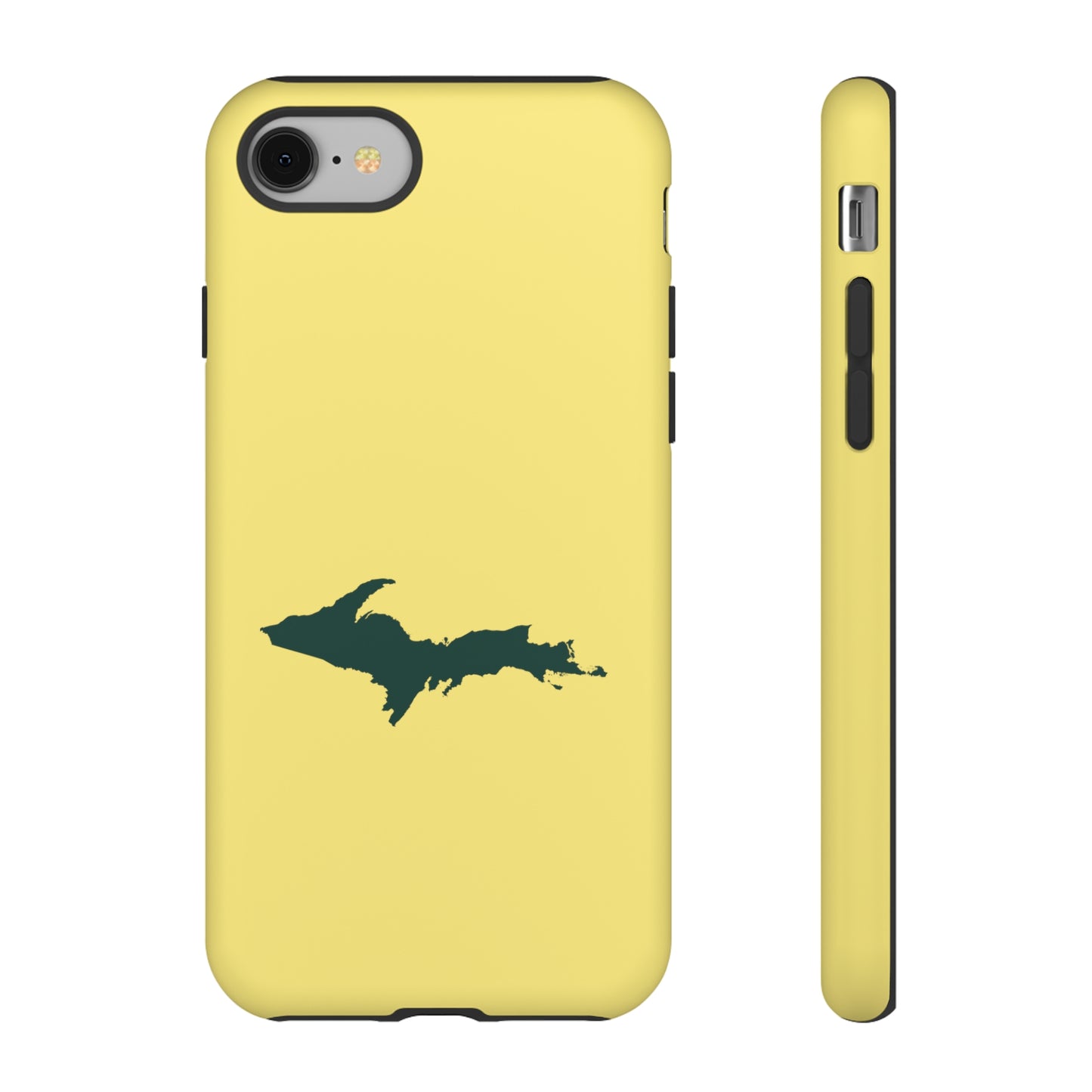 Michigan Upper Peninsula Tough Phone Case (Yellow Cherry Color w/ Green UP Outline) | Apple iPhone