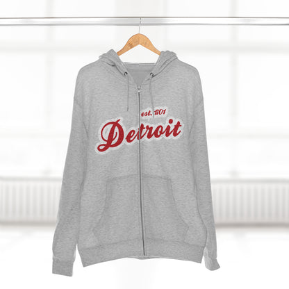 'Detroit EST 1701' Hoodie (Aliform Red Script Font) | Unisex Full Zip