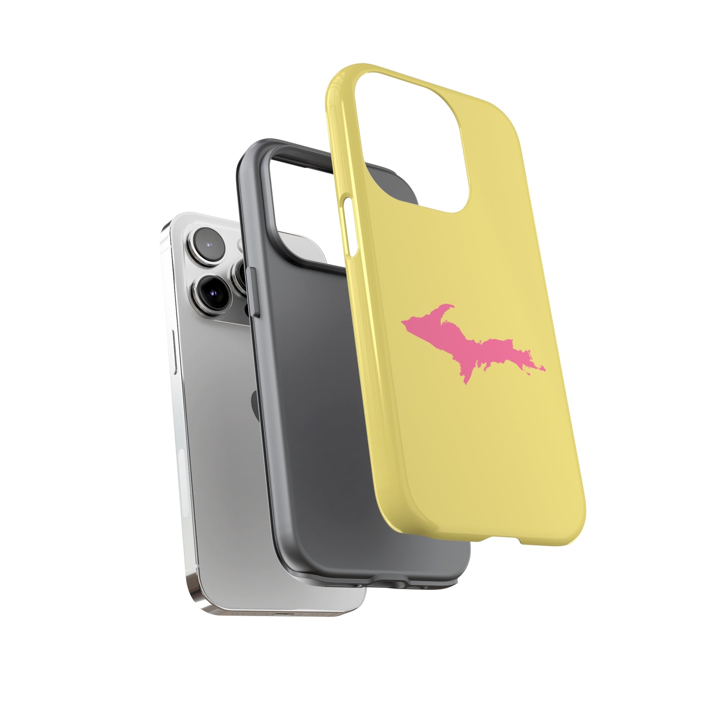 Michigan Upper Peninsula Tough Phone Case (Yellow Cherry Color w/ Pink UP Outline) | Apple iPhone