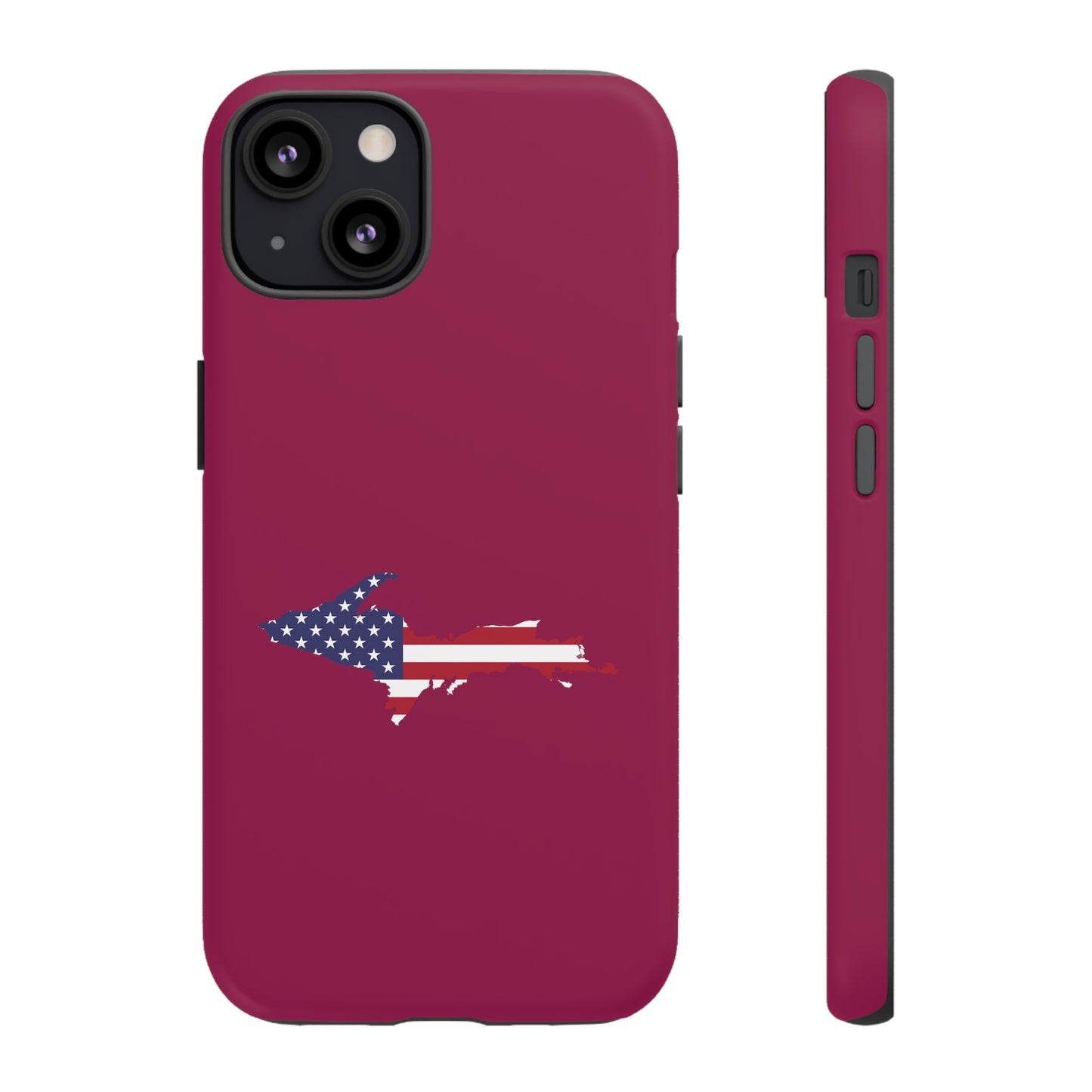 Michigan Upper Peninsula Tough Phone Case (Ruby Red w/ UP USA Flag Outline) | Apple iPhone