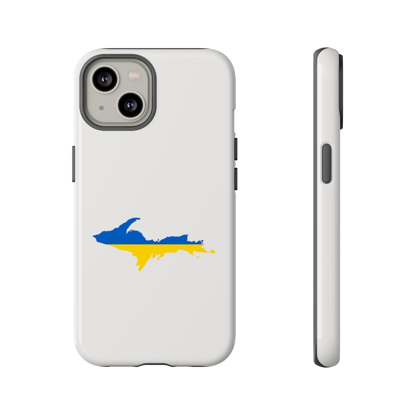 Michigan Upper Peninsula Tough Phone Case (Birch Bark White w/ UP Ukraine Flag Outline) | Apple iPhone