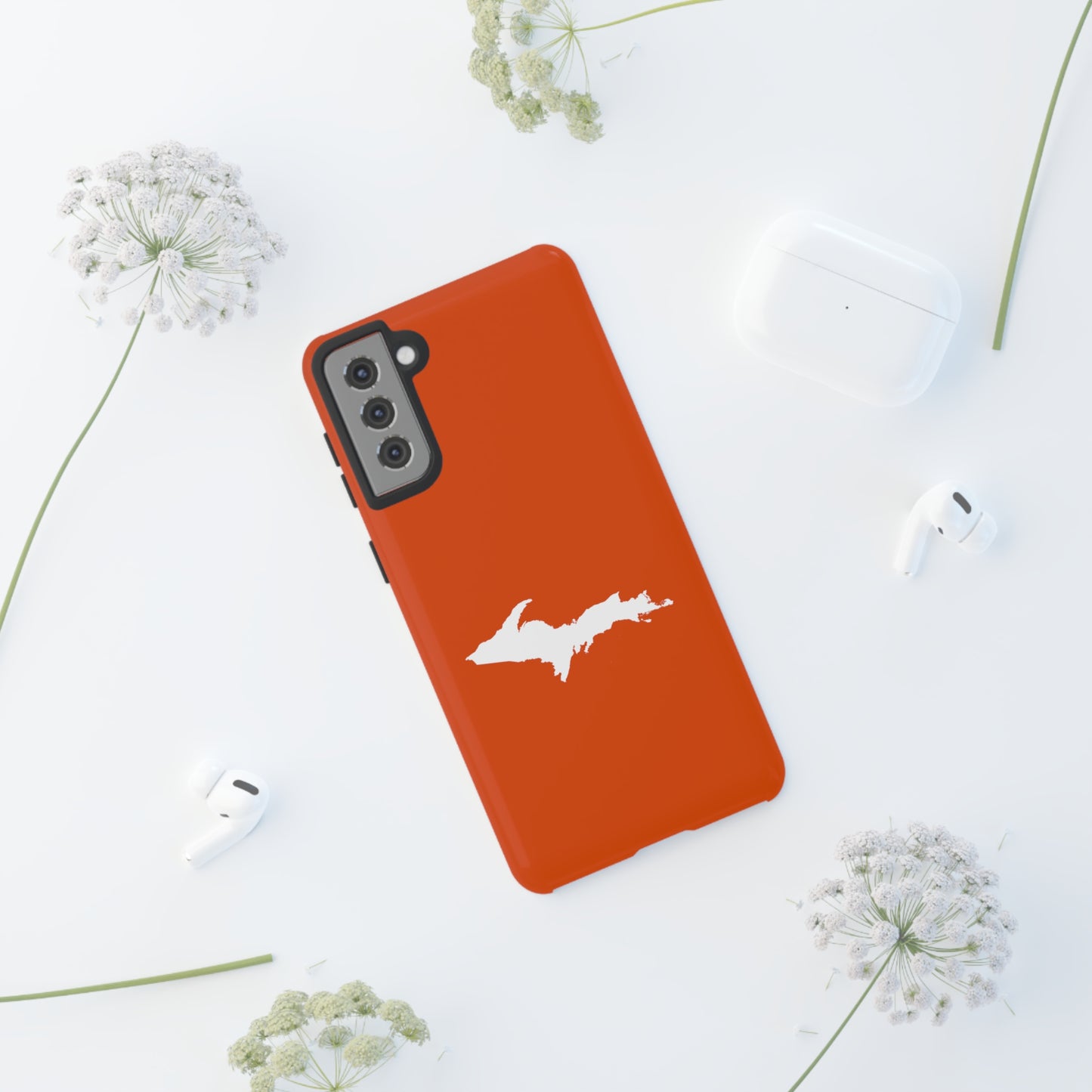 Michigan Upper Peninsula Tough Phone Case (Maple Leaf Orange w/ UP Outline) | Samsung & Pixel Android