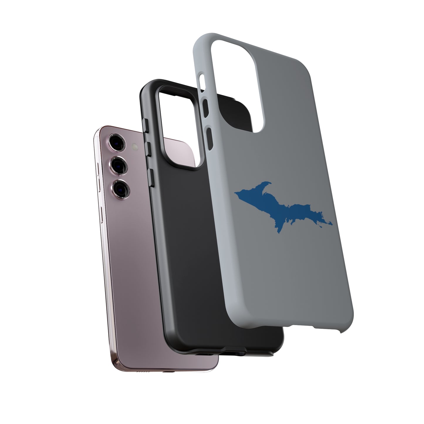 Michigan Upper Peninsula Tough Phone Case (Silver w/ Azure UP Outline) | Samsung & Pixel Android