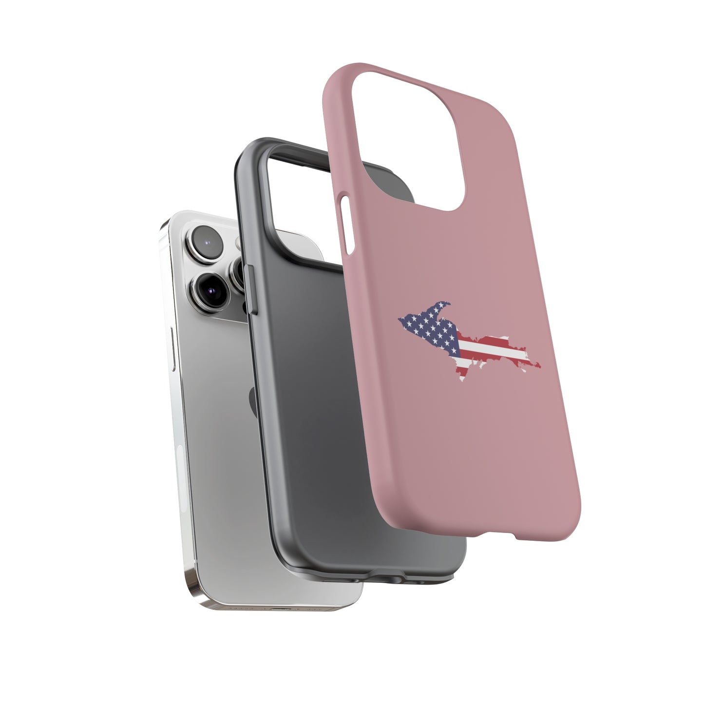 Michigan Upper Peninsula Tough Phone Case (Cherry Blossom Pink w/ UP USA Flag Outline) | Apple iPhone