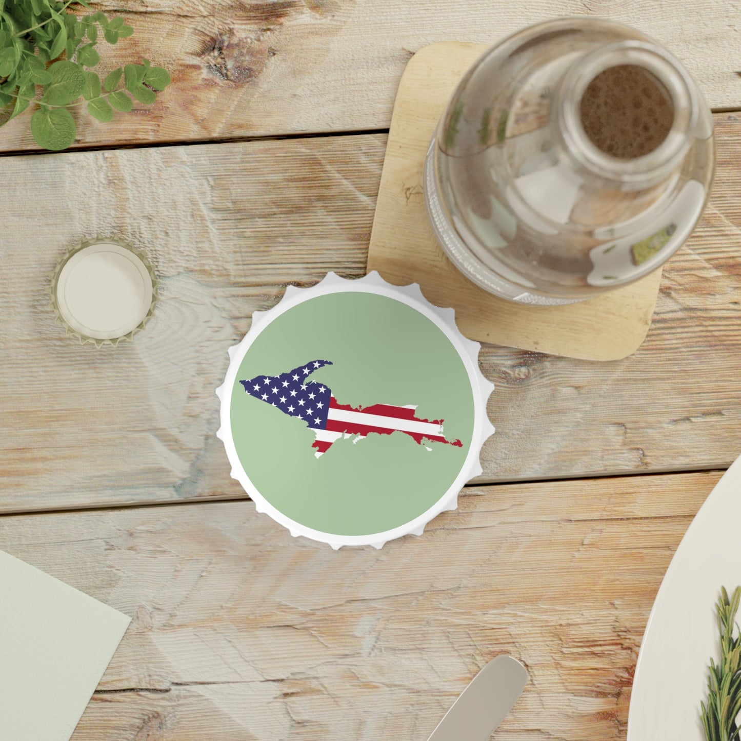 Michigan Upper Peninsula Bottle Opener (w/ UP USA Flag ) | Tea Green