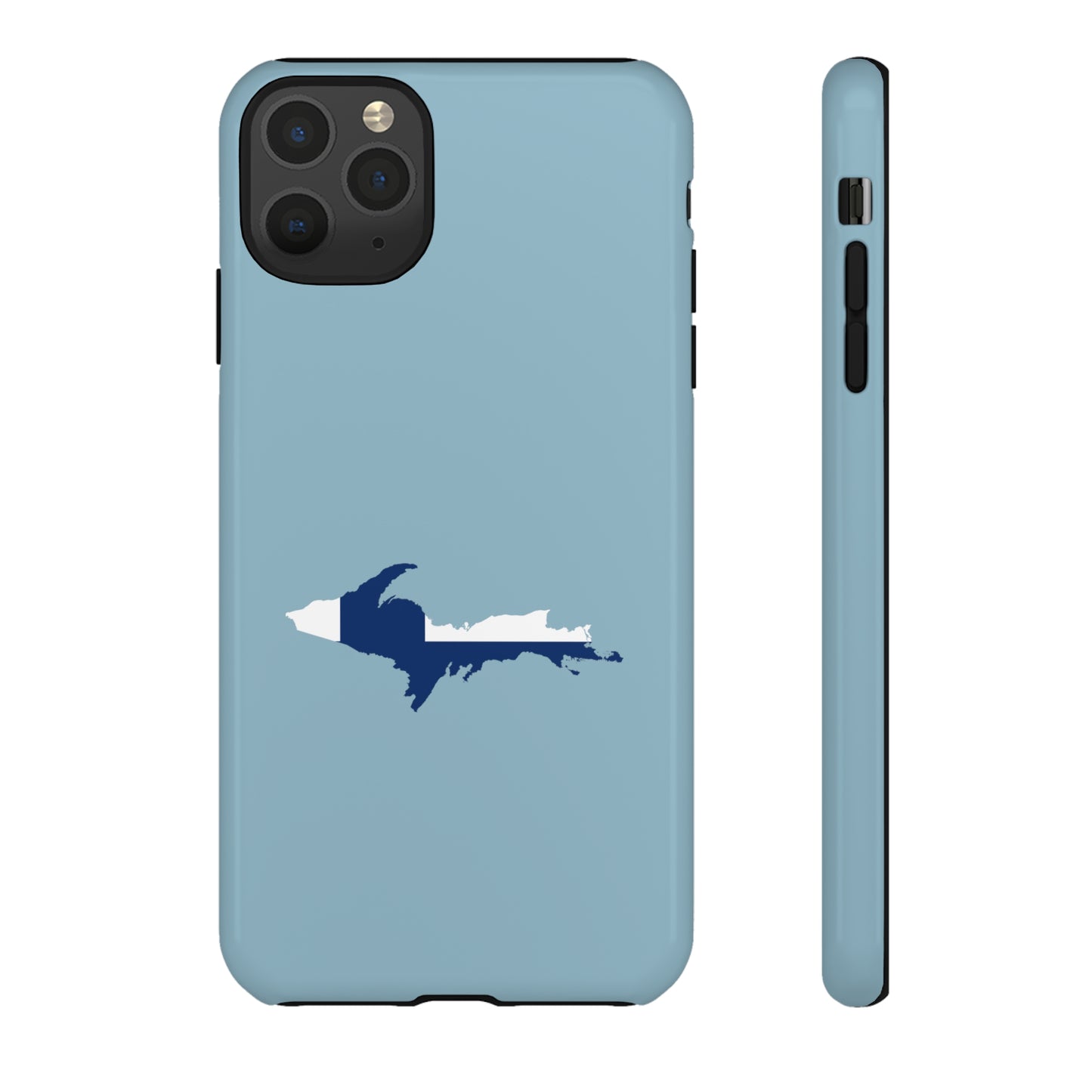 Michigan Upper Peninsula Tough Phone Case (Opal Blue w/ UP Finland Flag Outline) | Apple iPhone