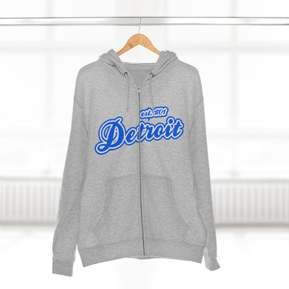 'Detroit EST 1701' Hoodie (Motor Town Blue Script Font) | Unisex Full Zip