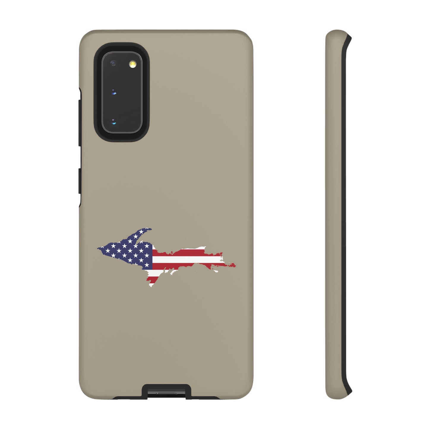 Michigan Upper Peninsula Tough Phone Case (Petoskey Stone Beige w/ UP USA Flag Outline) | Samsung & Pixel Android