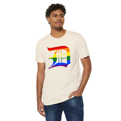 Detroit 'Old English D' T-Shirt (Rainbow Pride Edition) | Unisex Recycled Organic