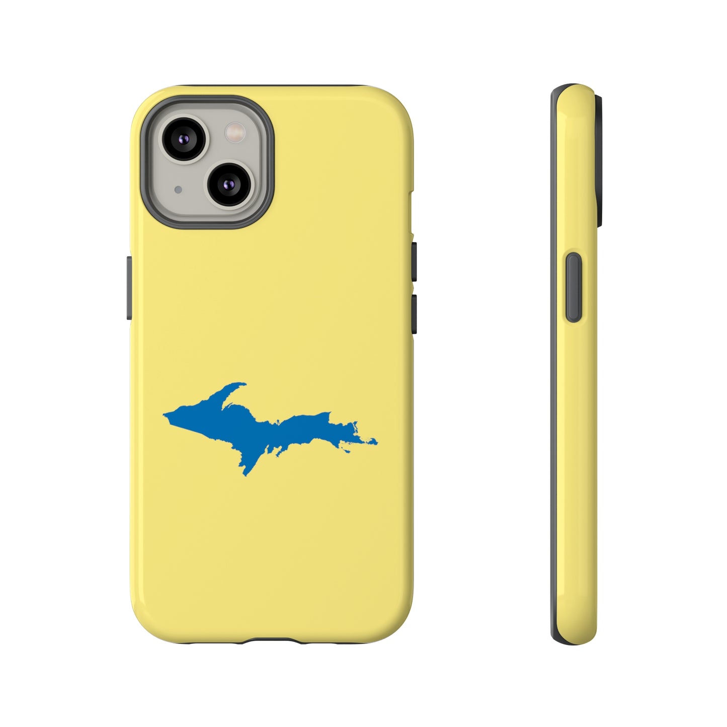 Michigan Upper Peninsula Tough Phone Case (Yellow Cherry Color w/ Azure UP Outline) | Apple iPhone