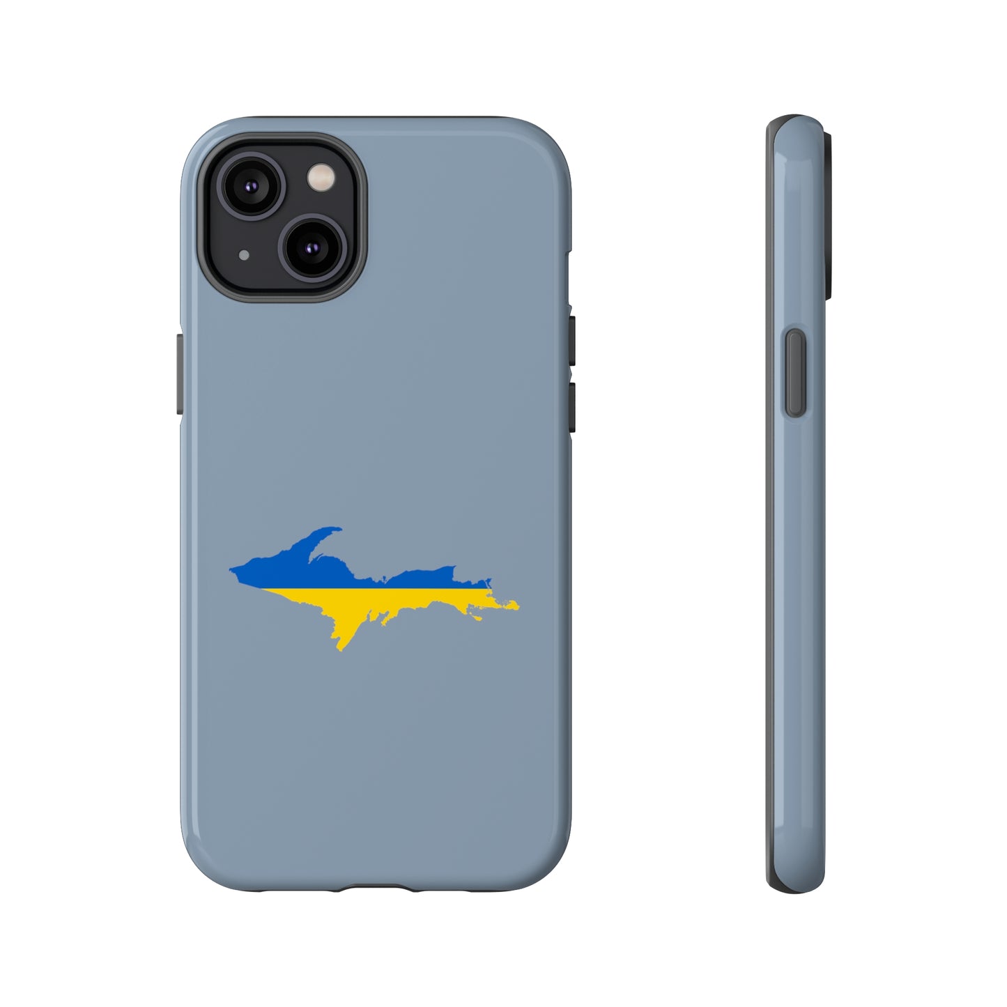 Michigan Upper Peninsula Tough Phone Case (B-24 Liberator Grey w/ UP Ukraine Flag Outline) | Apple iPhone