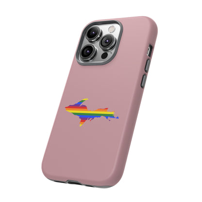 Michigan Upper Peninsula Tough Phone Case (Cherry Blossom Pink w/ UP Pride Flag Outline) | Apple iPhone