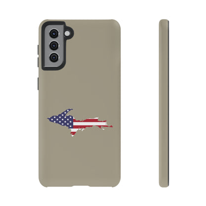 Michigan Upper Peninsula Tough Phone Case (Petoskey Stone Beige w/ UP USA Flag Outline) | Samsung & Pixel Android