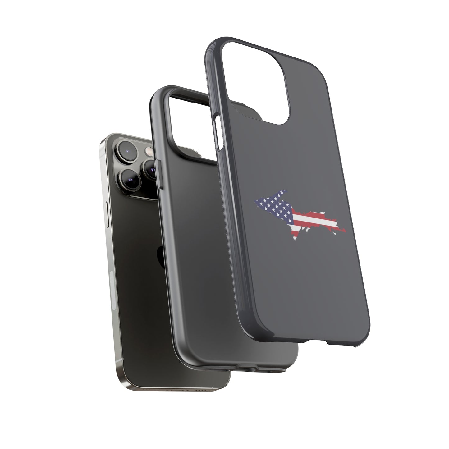 Michigan Upper Peninsula Tough Phone Case (Iron Ore Grey w/ UP USA Flag Outline) | Apple iPhone